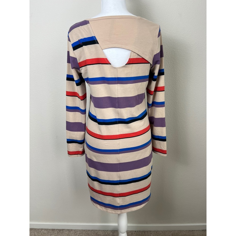 Lole Organic Cotton Striped Dress Open Back‎ Long Sleeve Stretch Size M Boho - Picture 3 of 8